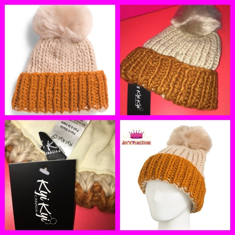 KYI KYI CANADA Faux Fur Pom Ski Beanie Hat